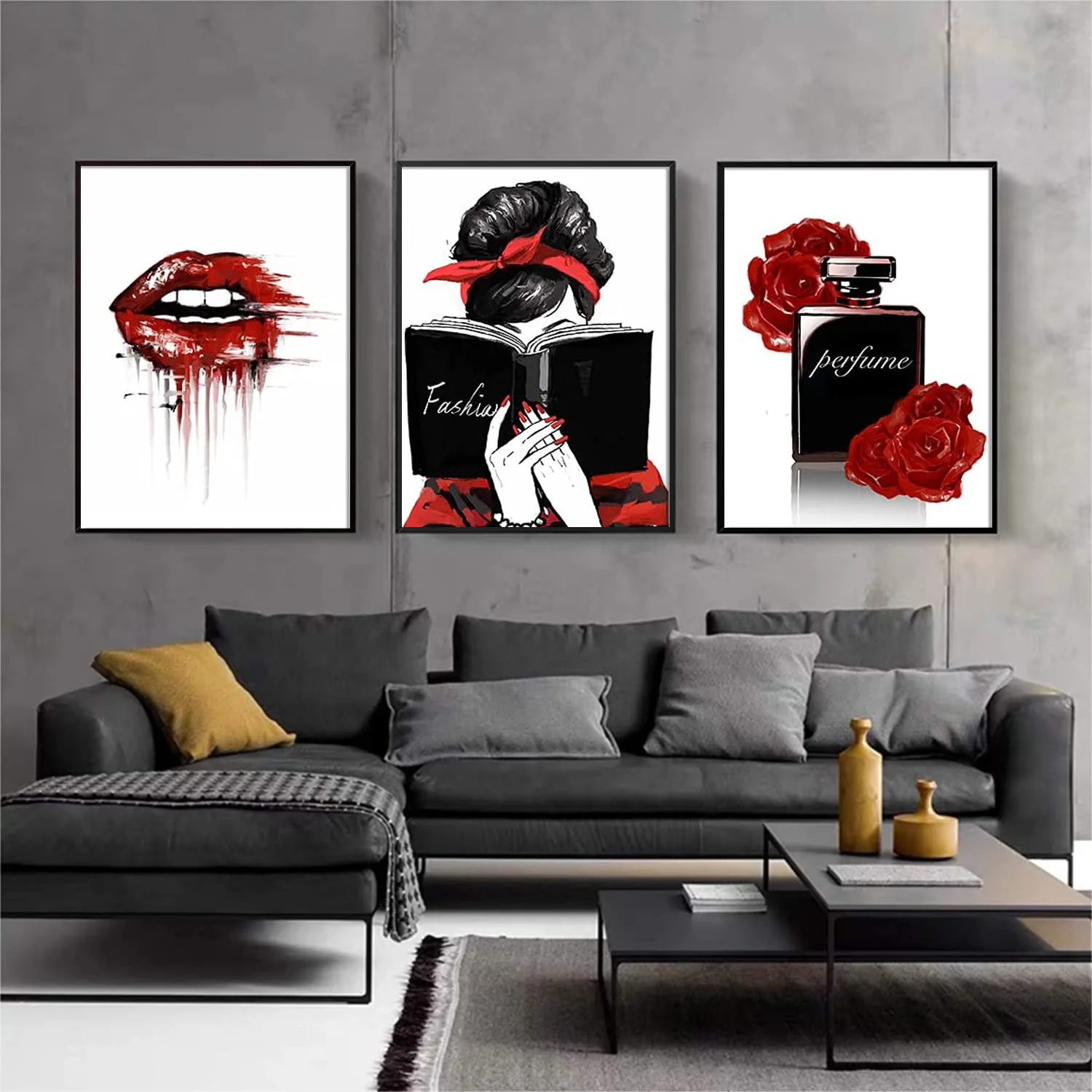Women Them Amazon Red Lips Perfume Canvas Painting Bed Room Decor Wall Art Inner Frame Paintings