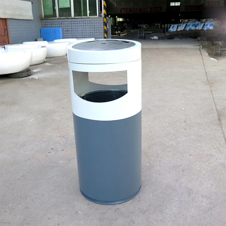 central garbage trash can round galvanized steel outdoor rubbish bin metal commercial waste container for street