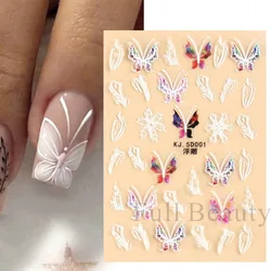 5D Embossed Nail Stickers White Lace Flowers Nail Art Decals Foils Sliders Winter Decorations Gel Polish Designer Dropshipping