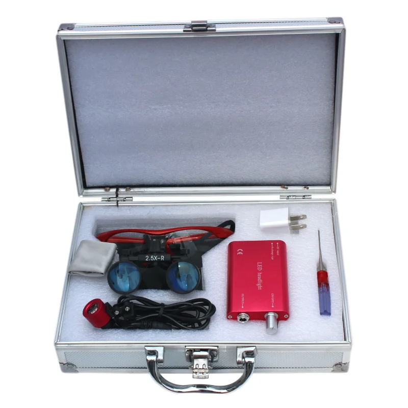 2.5/3.5x420 Headlight Headlamp 5W Dental Loupes Dental Magnifier Dental Lab Medical Loupes Magnification Binocular Set Metal box