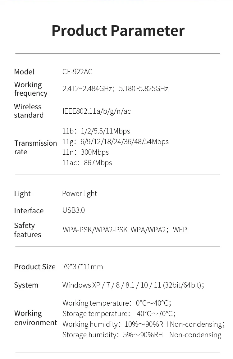 COMFAST 1200 Мбит/с длинный диапазон USB WiFi адаптер для ПК настольный ноутбук Windows 11/10