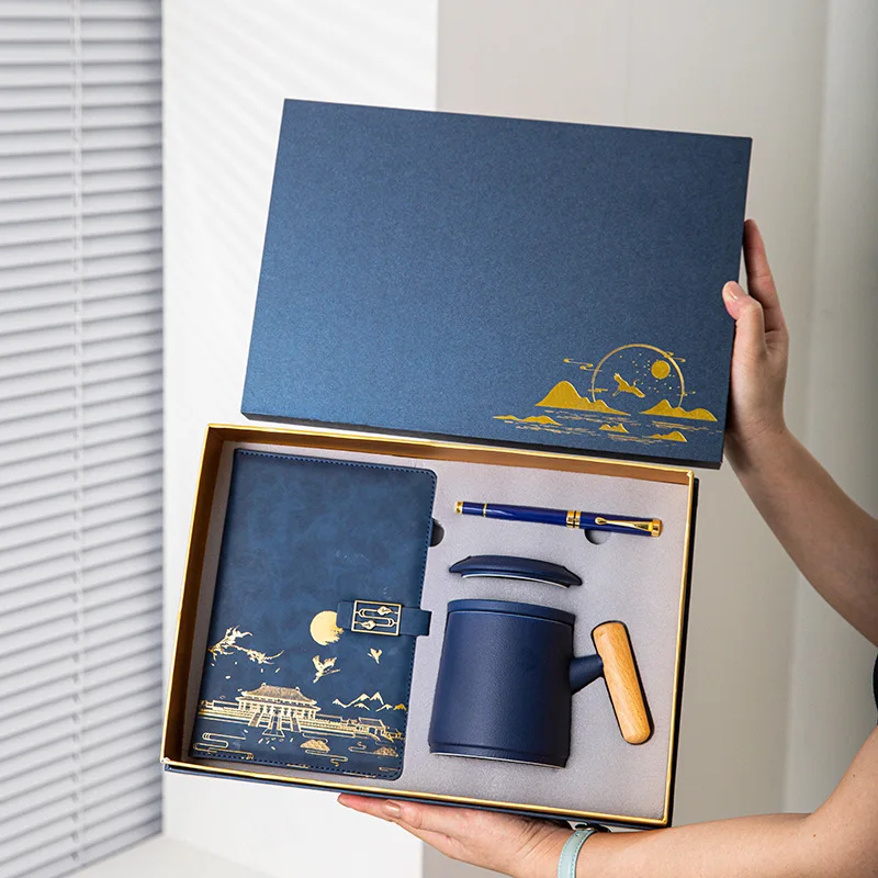 3-IN-1 Luxury Ceramic Gift Set Wholesale for Chinese New Year Promotion Custom Printed Logo for Insurance and Education Sectors