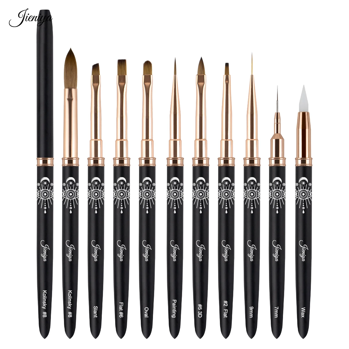 Artistic Eye Pattern Black Metal Handle Multi-function 3D Nail Design Liner Wax gel Nail Art Brush Set