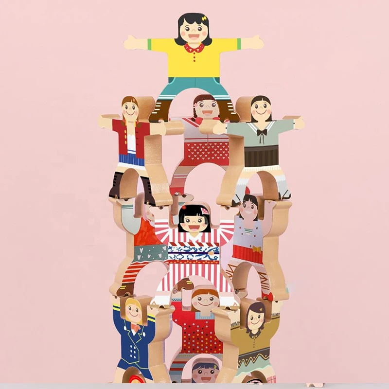 Wooden Diy Multiplayer Cartoon Hercules Building Blocks Stacking High Game Balance Stacking Block  And Balance Toy