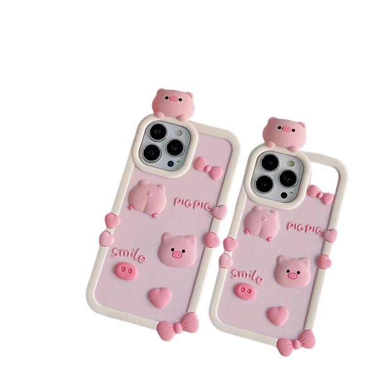 Cartoon 3D Cute Pig Silicone Phone Case Cover For Iphone 14 12 13 Pro Max XR XSMAX 11 8 7 Plus Mobile Phone Cover Case