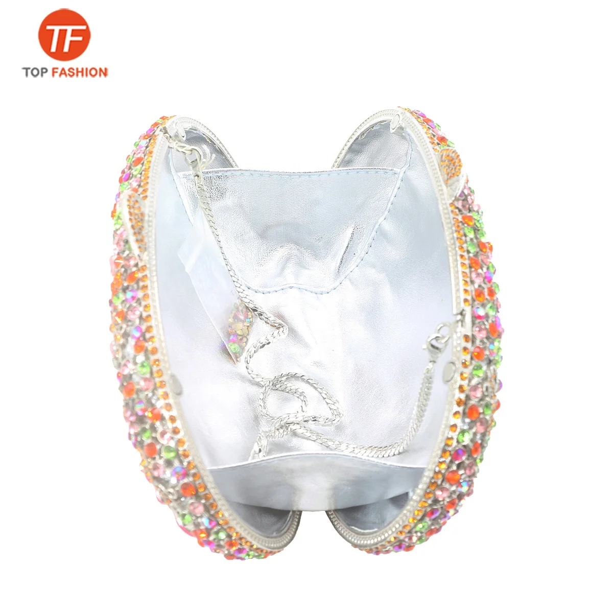 China Factory Wholesales Crystal Rhinestone Clutch Bag for Formal Party Diamante Enamel Flower Oval Minaudere Women Evening Bag