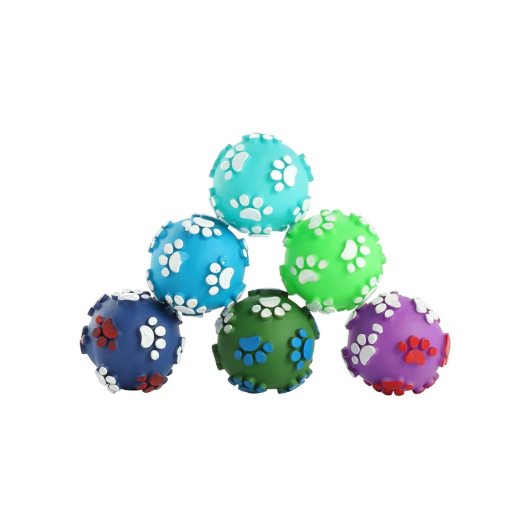 Wholesale Dog Squeaky Toys Dog Paw Pattern Interactive Pet Training Chuck Ball Dog Chew Toy