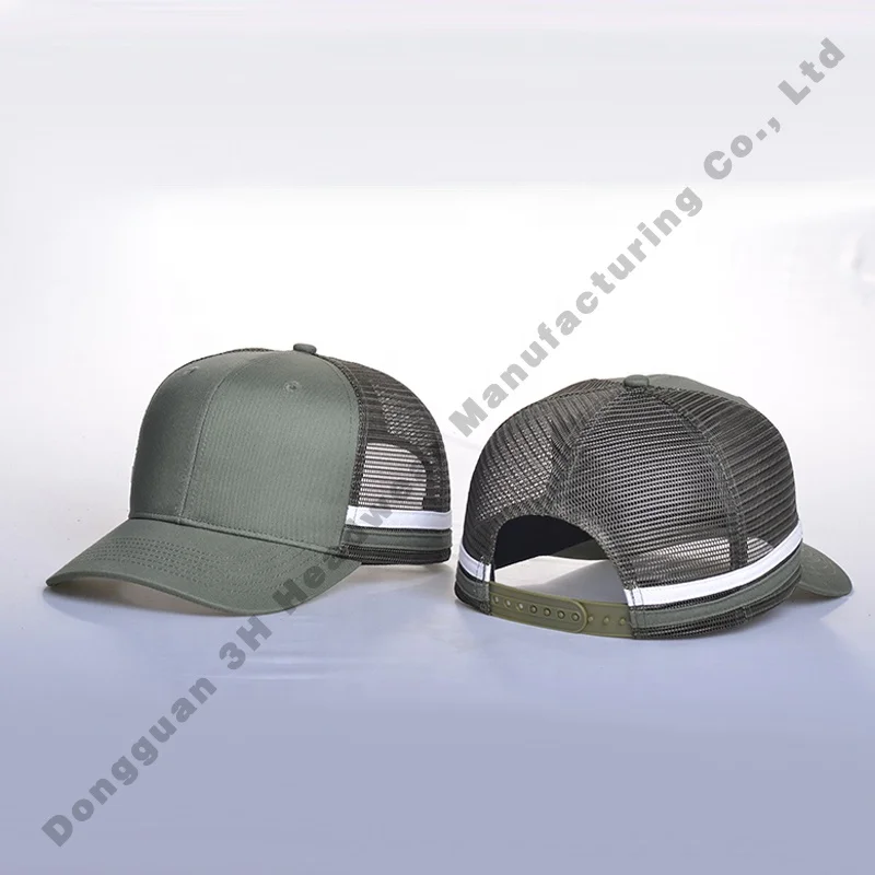 Structured High Profile 5/6 Panel Double Stripes Mesh Trucker Hat Custom 2 Stripe Trucker Caps Hats with Side Stripes