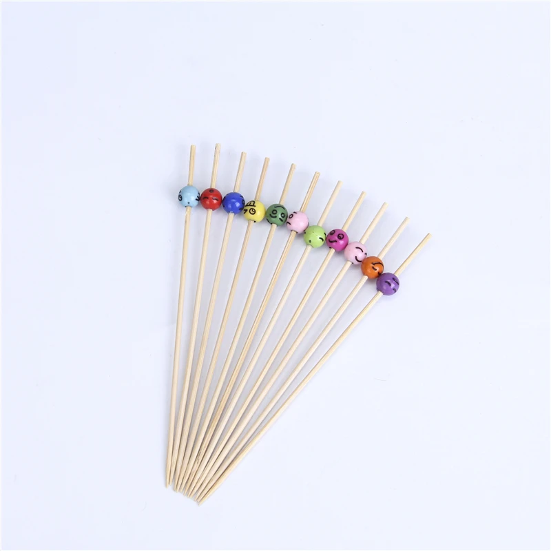 Hot selling customized disposable bead decoration bamboo fruit toothpicks for party