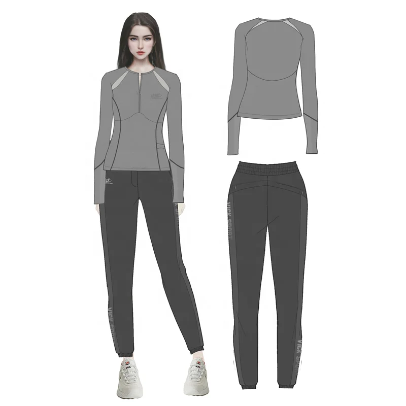 High Quality 2 Piece Woman Long Sleeve Clothing Wear Sets Wholesale Half Zipper Breathable Training Jogging Suit Wear
