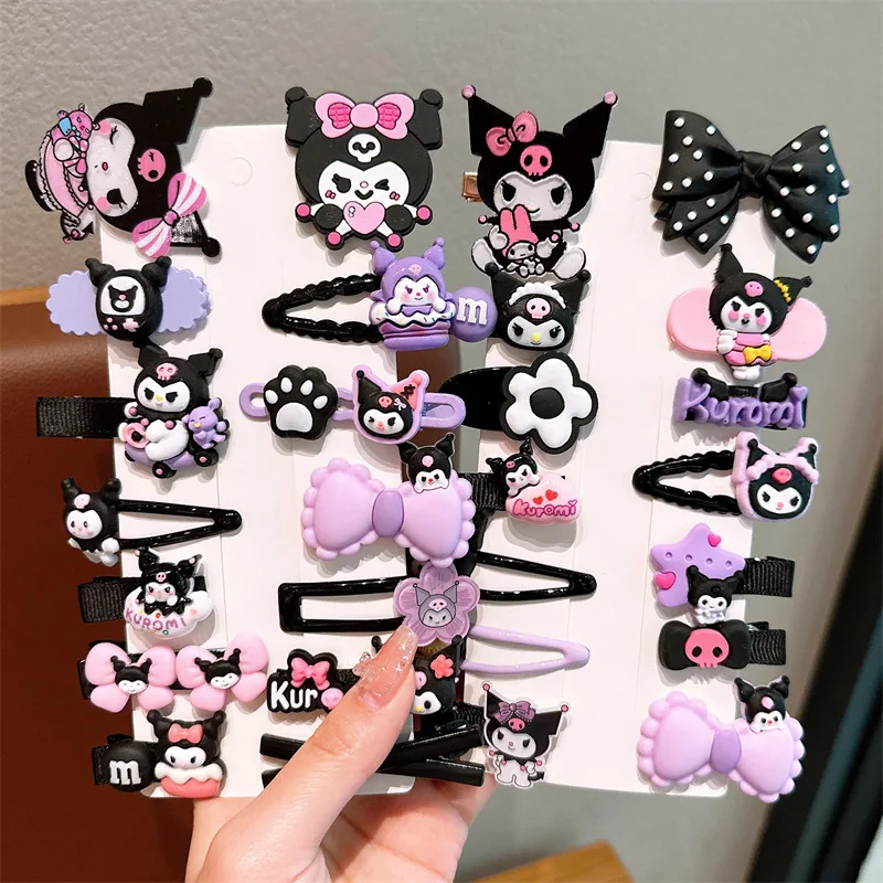 2024 New Sanrio Cute Hair Accessories Sets Baby Bow Kuromi  Hair Clips Girl Kids Cartoon Hairpins