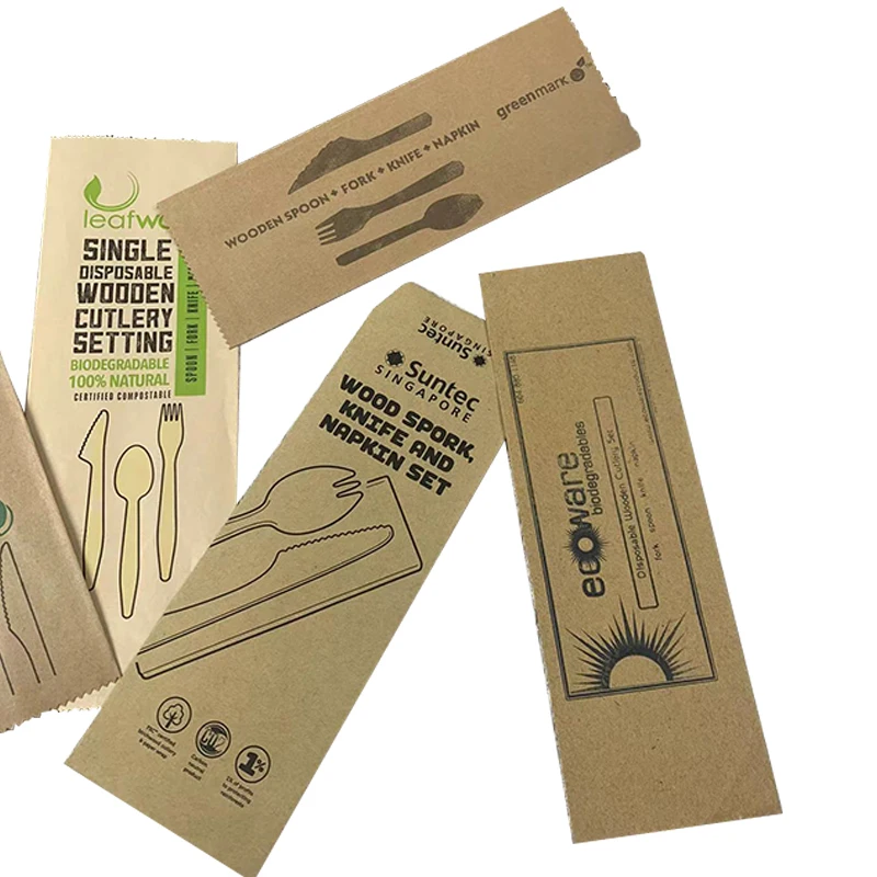 Eco Friendly Biodegradable Bulk Compostable Biodegradable Free Design Disposable Paper Cutlery Bag
