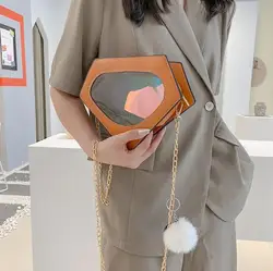 Hot Sale New Style Women Cheap PU Transparent Hand Bag Irregular Designer Purses Bags for Ladies