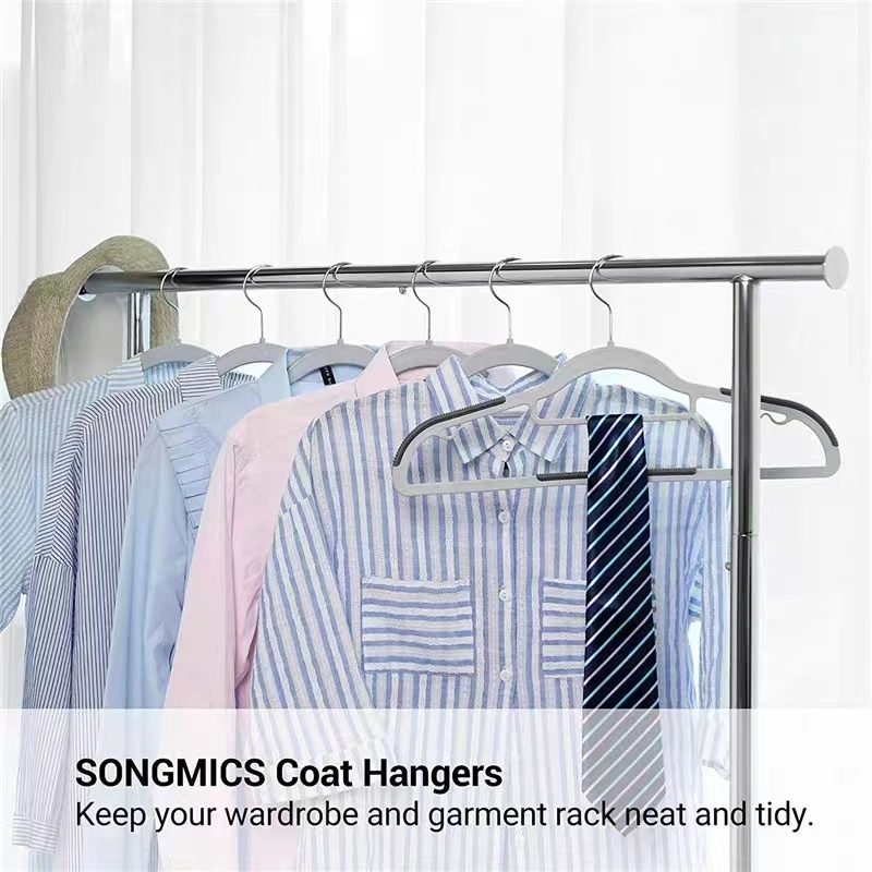 Wholesale flocked Space Save Durable Grey non slip Hangers Standard Notched Plastic Hanger Clothing Store Shirt hanger