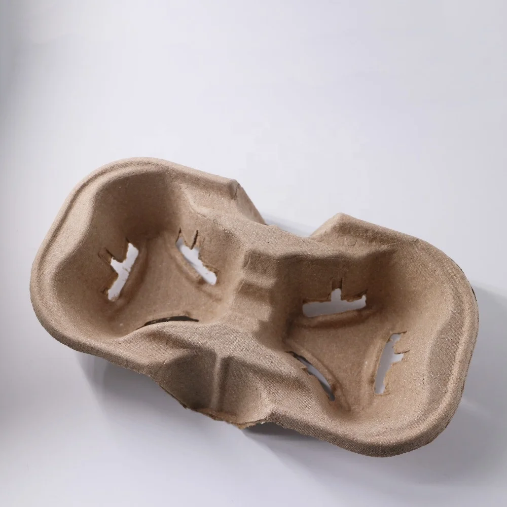Disposable Pulp Moulded Drink Paper Cup Carrier Holder Tray for 4