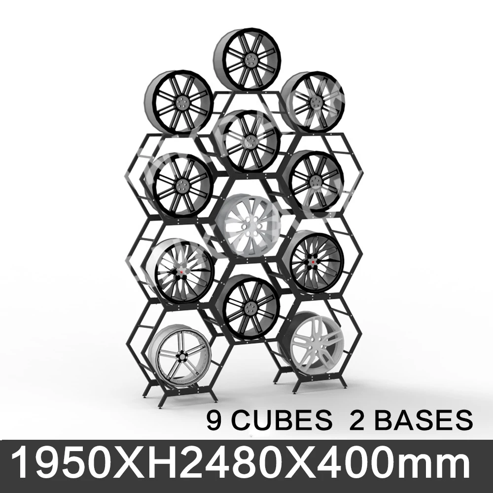 Car wheel display stand Ready to Ship Honeycomb Shape Hive Display Stand for Car Wheel Rims Hexagonal Wheel Rack