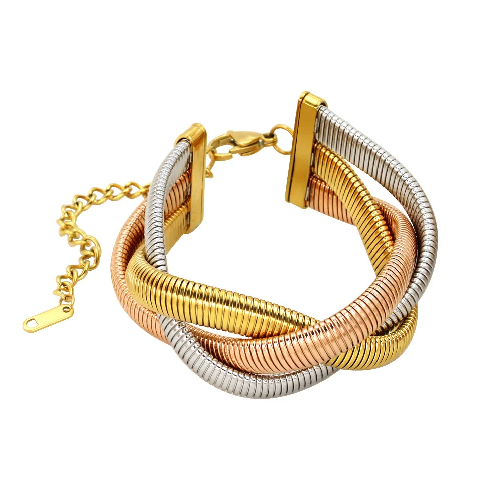 Trending Products 2024 New Arrivals Stainless Steel Jewelry Colorfast 8MM 3 Snake Chain Stretch Bracelet Twine  For Man Woman