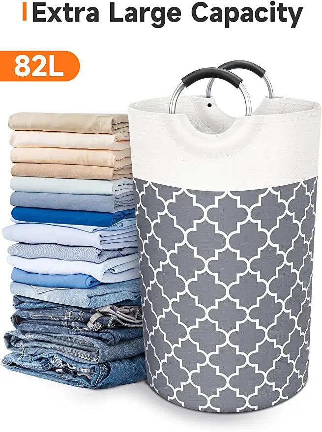 Custom Pattern Large Washing Basket with Extended Handle Waterproof Laundry Hamper Collapsible Laundry Basket
