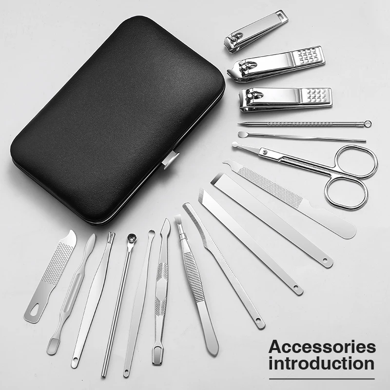 Finger Nail Clippers Cutter 17 PCS Durable Portable Silver Stainless Steel Washable Manicure Toenail Manicure Kit Set