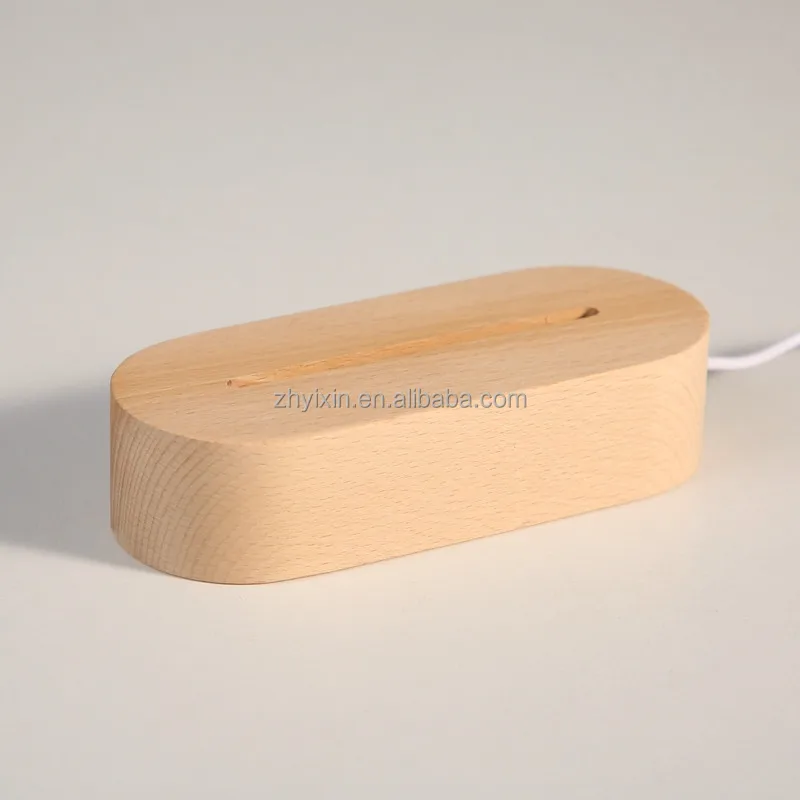 USB Wooden Base Lamp Led 3D Night Light Round Oval Wood Led Light Bases for Acrylic