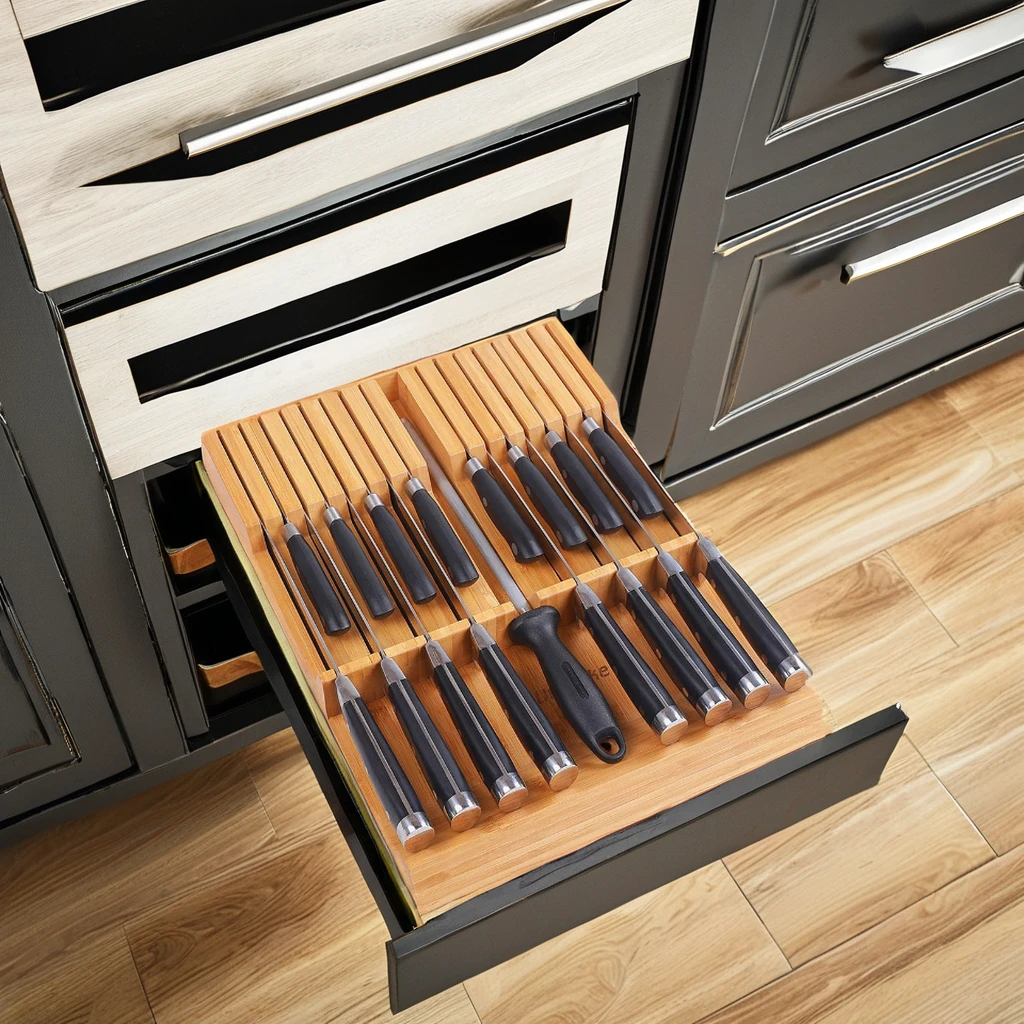 Family use In-drawer Knife Block Organizer Large Steak knife Holder Drawer Kitchen Knife Block