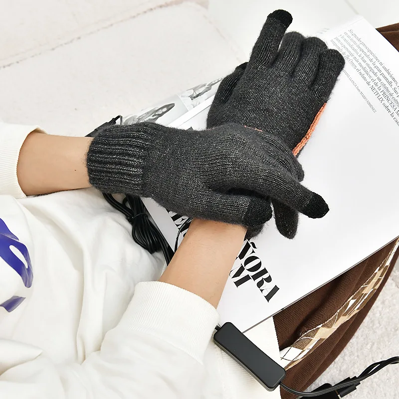 USB electric heating warm ski gloves winter heating knitted gloves