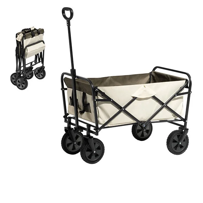 Factory Folding Collapsible Outdoor Wagon Garden Cart Foldable Cart with Wheels Iron 600D/PU Solid Color 53x21x76cm 75x52x21cm