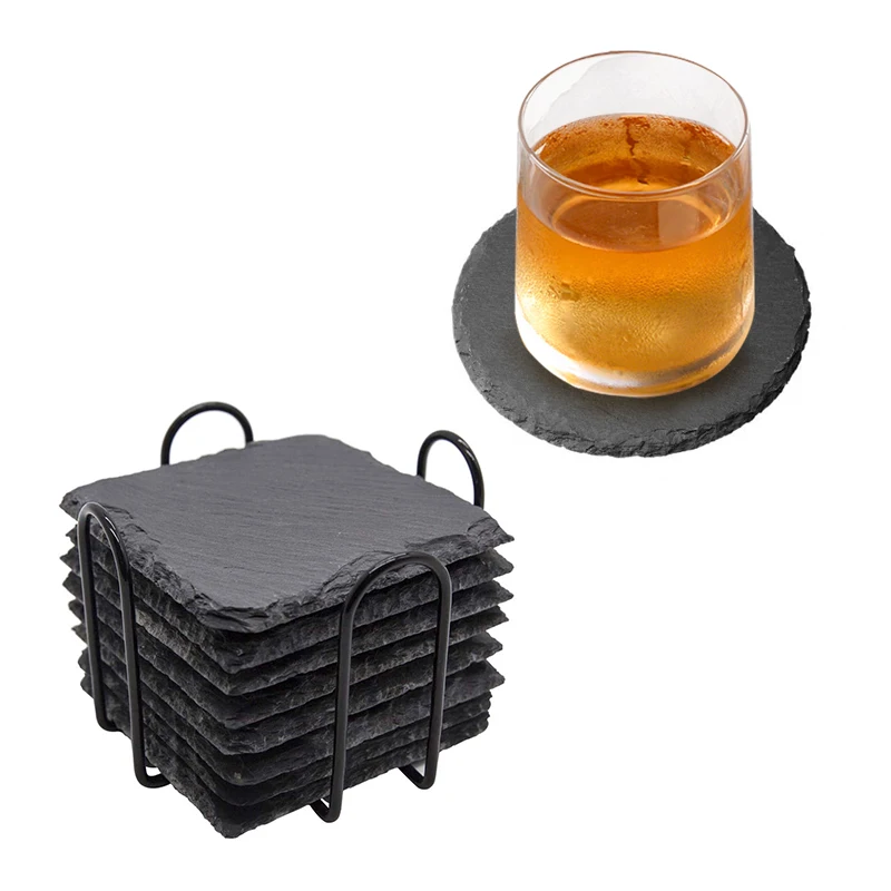 Stone Coaster Anti Slip Mats Wholesale Slate Bulk Coasters For Drinks Untersetzer Promotional Black Beer Car Coasters For Drinks
