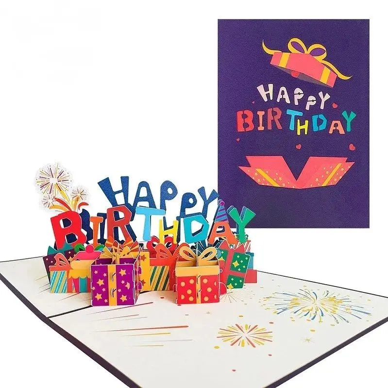 Custom Bulk Cherry Happy Birthday Card Cake 3D Greeting Pop Up Card With Blank Note And Envelope