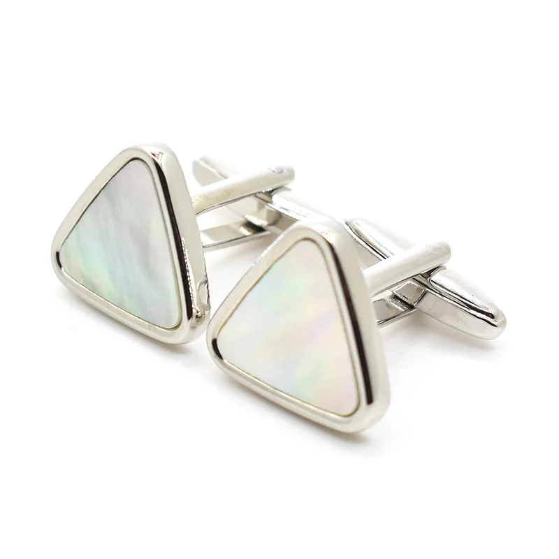 Wholesale Triangle Natural Shell Inlay Mother of Pearl Stone Cuff links Custom Mens Business Wedding Suit Shirt Button Cufflinks