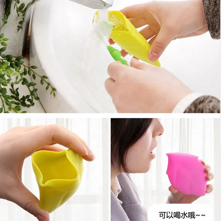 Portable foldable silicone leaf shape cup for travel camping silicone collapsible cup