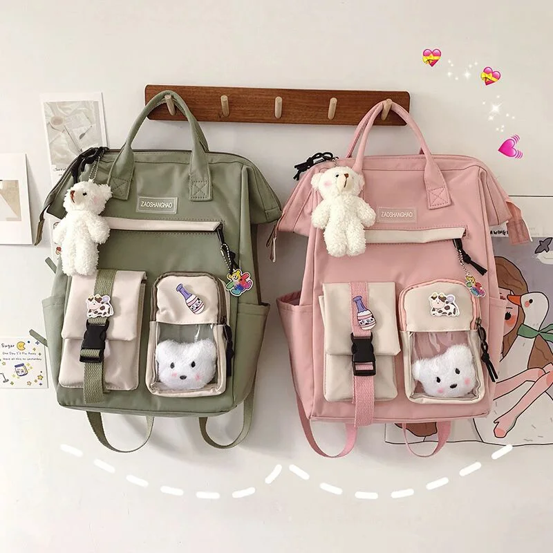 Fashionable Korean School Bag Waterproof Backpack Bag With Bear Pendant Wholesale Customized Logo School Bags Backpack for Girls