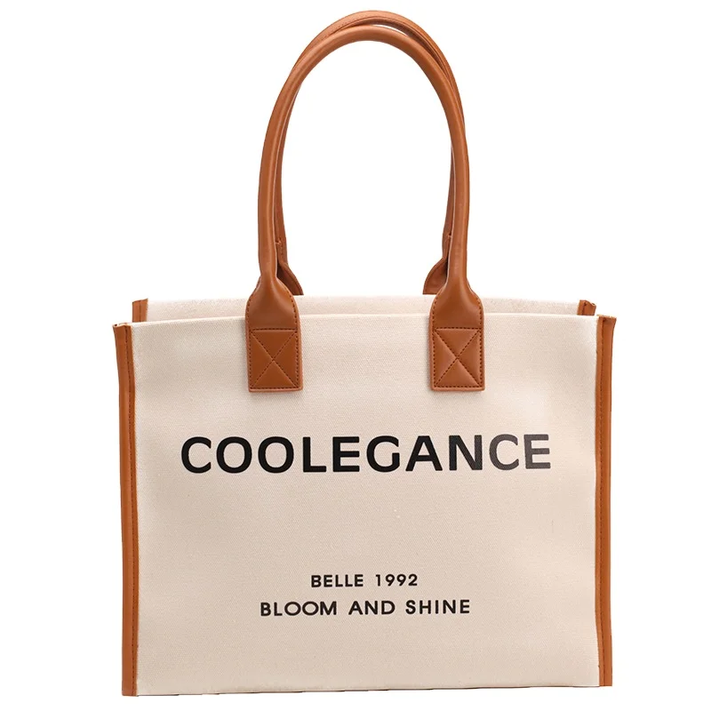 Cheap Factory Price Custom Canvas Design Fashion Trend Women Bags Casual Leather Handle Canvas Tote Bag  With Your Own Logo