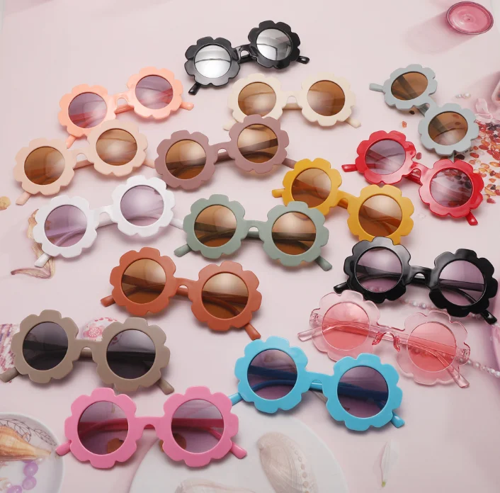 Wholesale Candy Color Sunflower Shape Vintage Glasses UV Protection Cute Child Kids Flower Toddler Little Girls Sunglasses