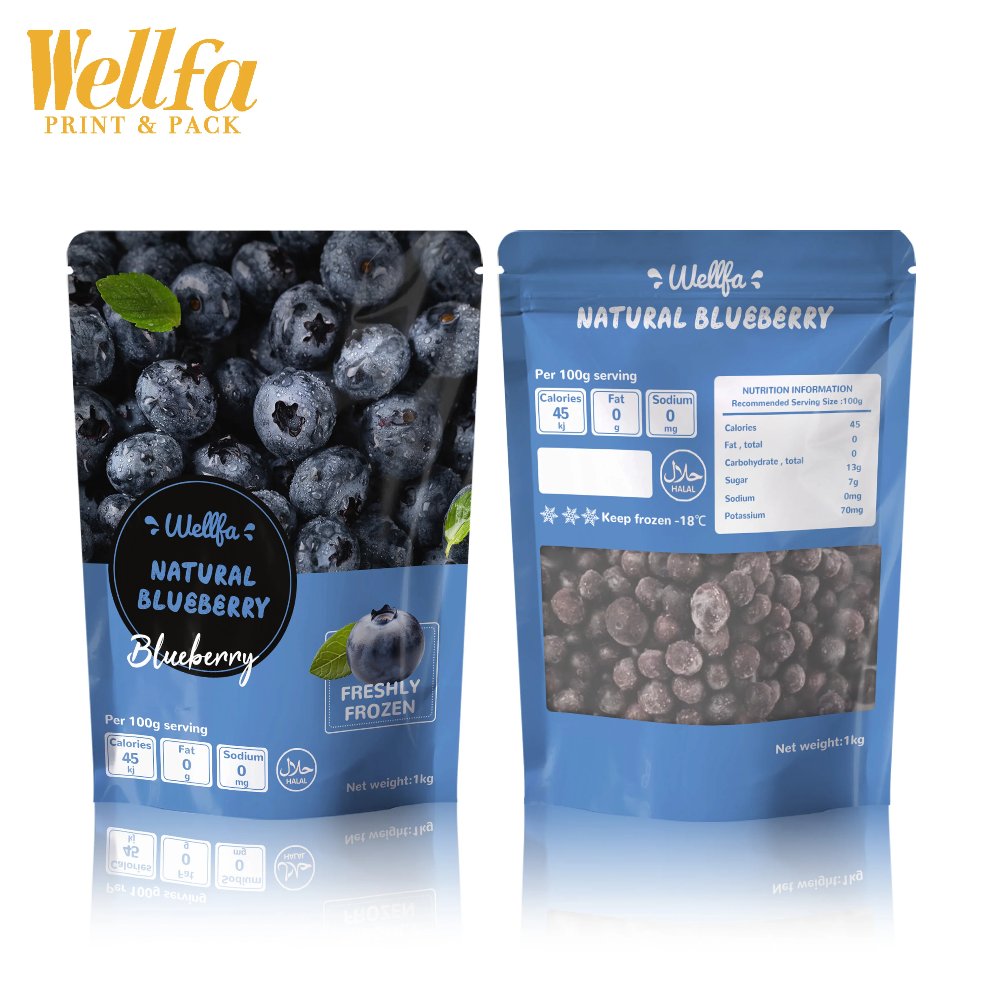 250g 500g 1kg Custom Resealable Zipper Stand Up Mango Strawberry Blueberry Plastic Vacuum Food Frozen Fresh Fruit Packaging Bag