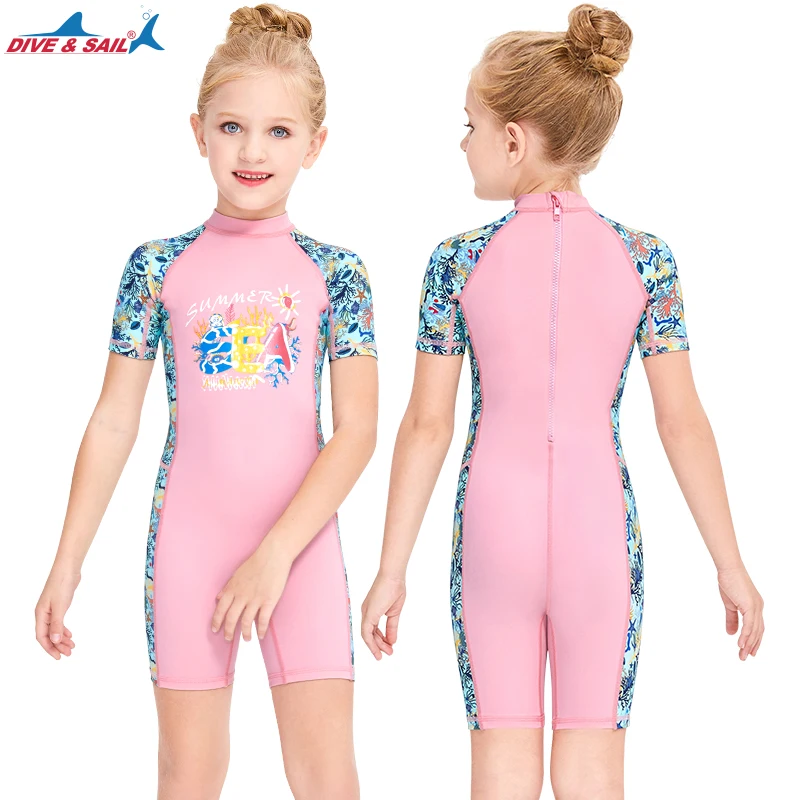 Оптовая продажа 2022 детская одежда для плавания с принтом дайвинга и паруса Цельный купальник защитой от ультрафиолета короткими рукавами девочек