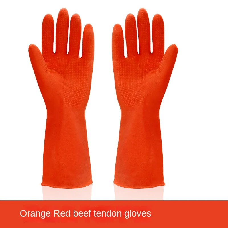 In Stock Wholesale Beef Tendon Latex Gloves Dishwashing Waterproof Household Gloves Industrial Wear-Resistant Rubber Gloves