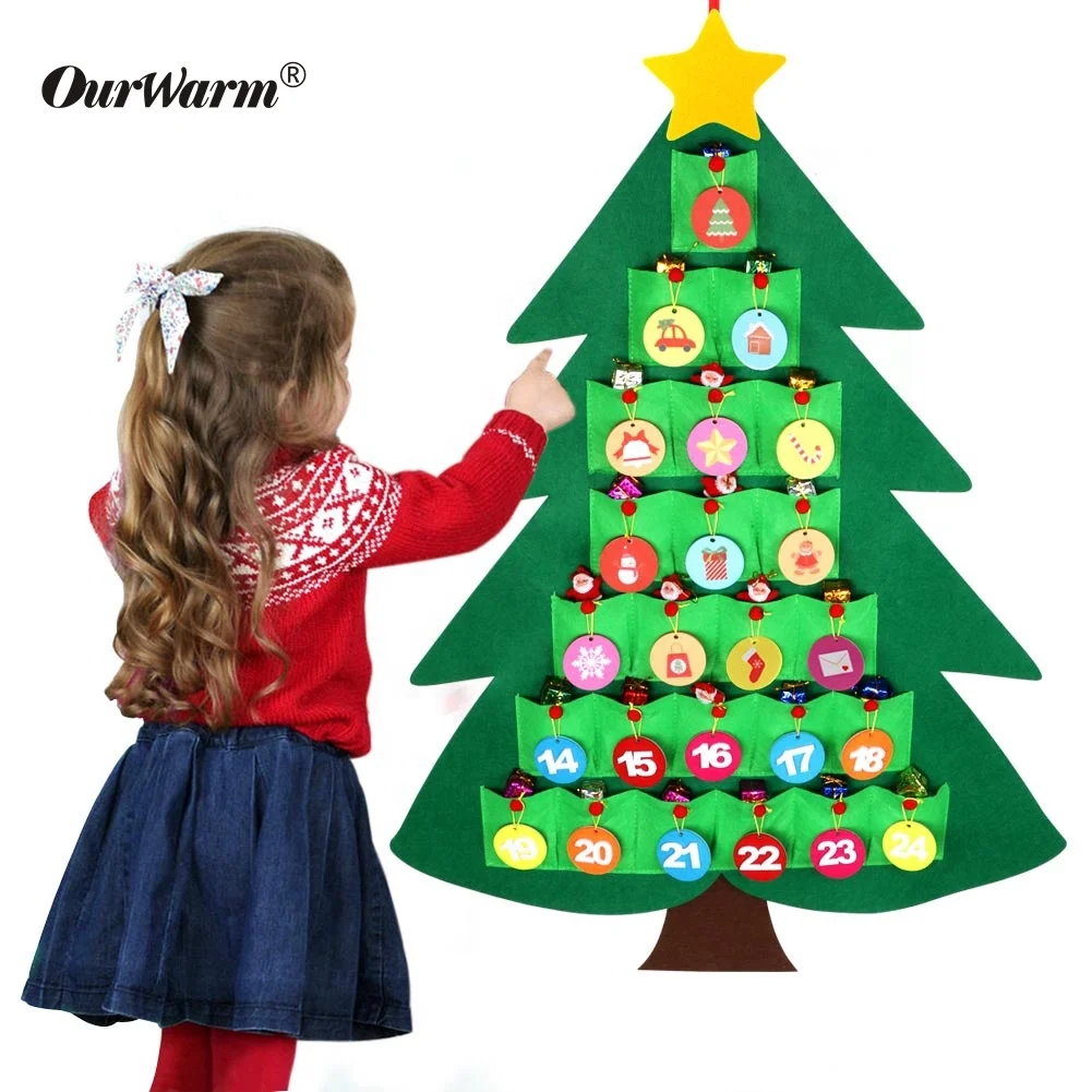 OurWarm China Manufacturer Wall Hanging Decoration Felt Tree Countdown Christmas Advent Calendar