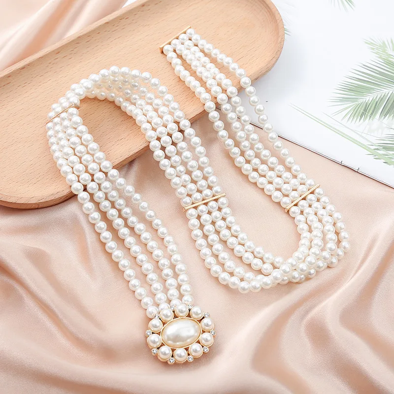 plastic pearl like beads  bridal wedding beaded four line belt