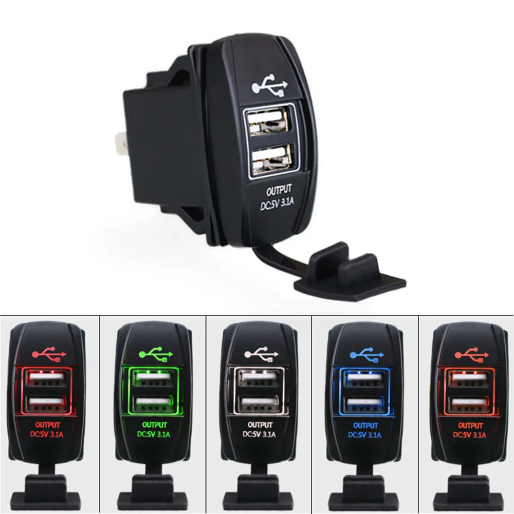 Rocker Switch Style Dual USB Car Charger 3.1A Socket With Led Backlight