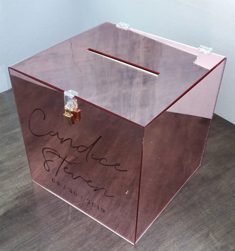 Transparent Acrylic Gift Box With Lock Mirror Wedding Invitation Storage Box Wishing Well Gift Wedding Invitation Card Box