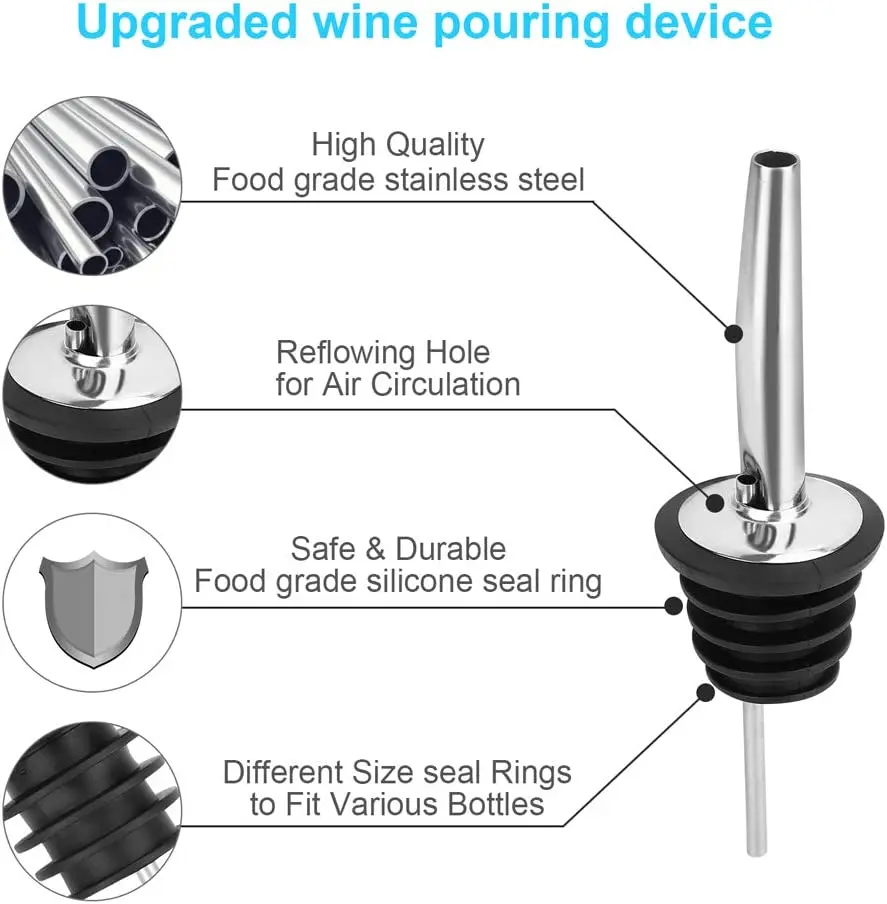 Stainless Steel Bottle Pourers Shot Liquor Metal Aerator Spout Wine Pourer