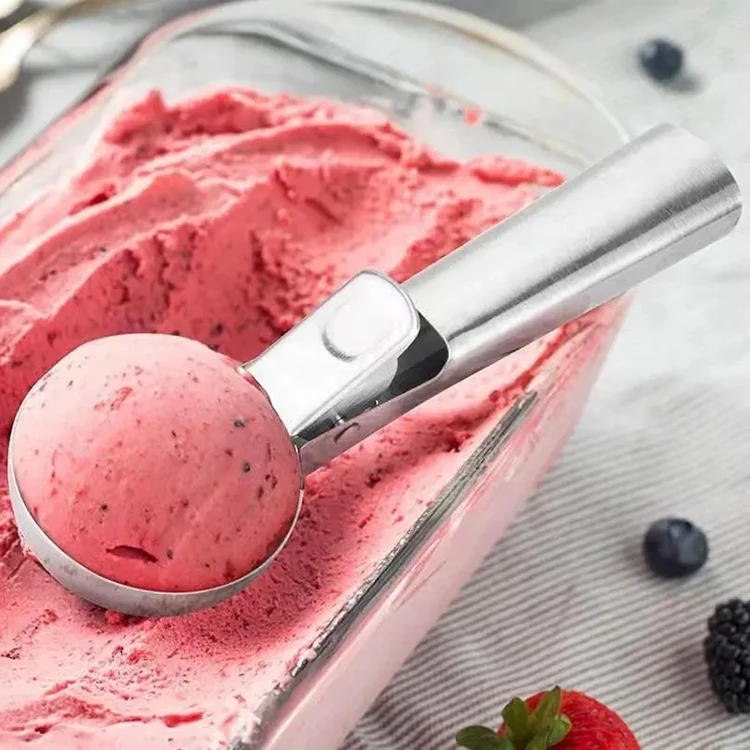 Premium Icecream Spoon with Trigger and Comfortable Handle Stainless Steel Ice Cream Scoop for Meatball Frozen Yogurt Gelatos