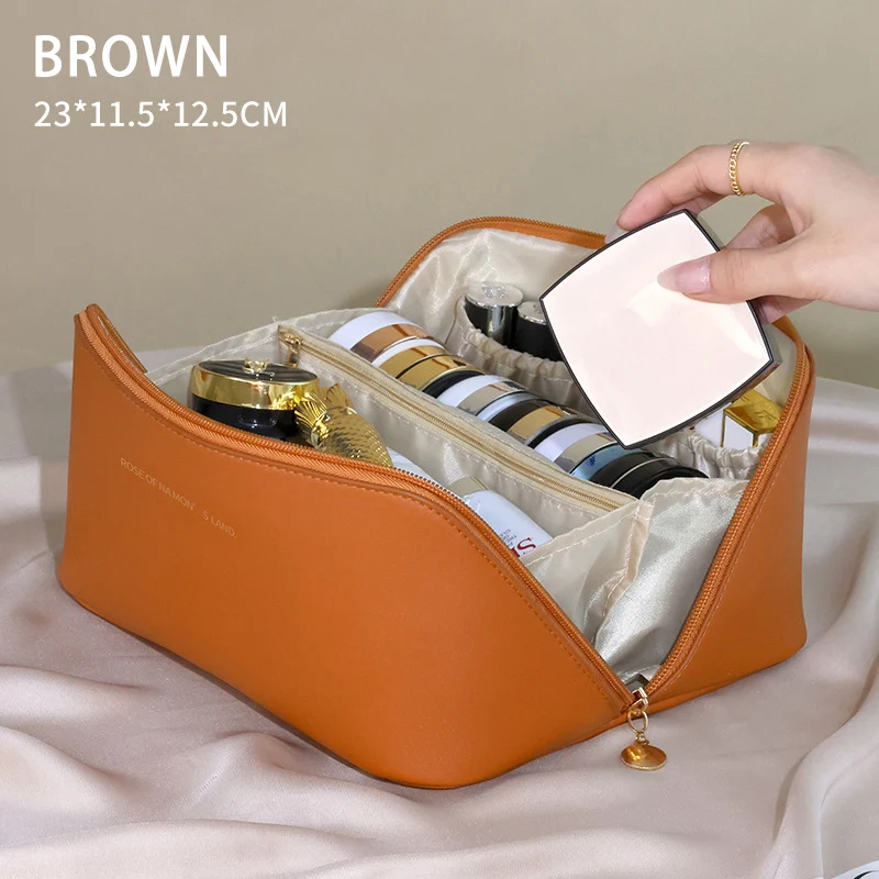 Low MOQ Custom Logo PU Leather Cosmetic Bag Waterproof Toiletry Women Luxury Beauty Cosmetic Bag Pink Girl Travel Cosmetics Bag