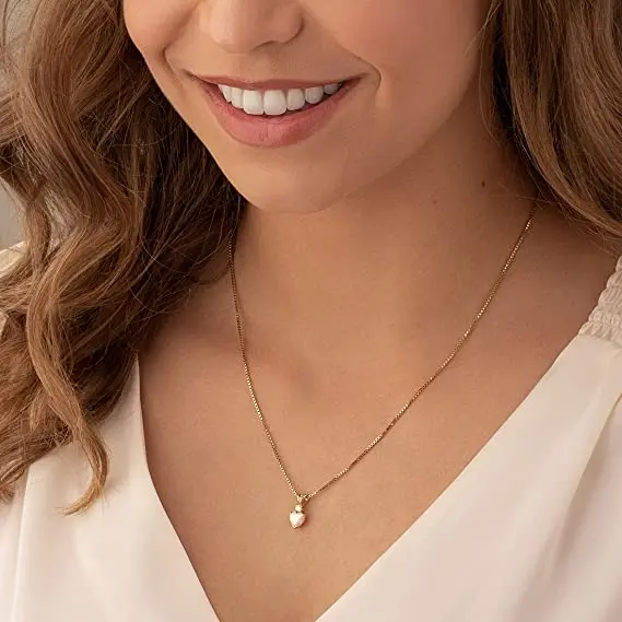 14K Gold  Heart Shape Created White Opal Diamond Pendant Necklace Perfect Designer Conception