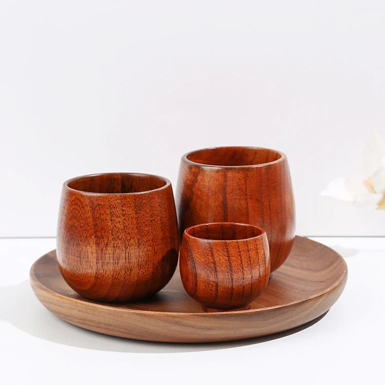Eco Friendly handcraft solid tableware travel camping Tiny wine Tea Coffee Natural Jujube Wooden Mug Cup
