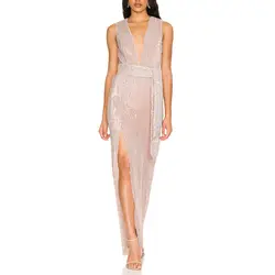 Customized Evening Dress Sequin Deep V Neck Sexy Y2K Night Club Women Dress