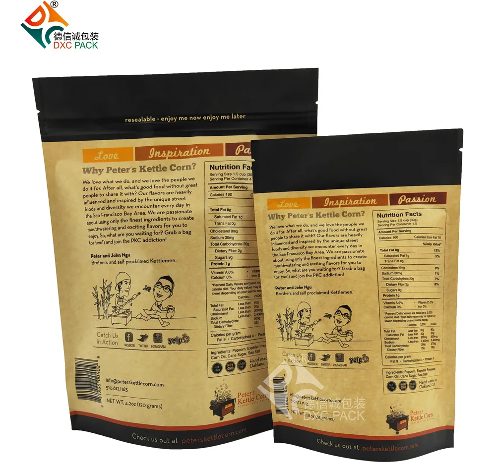 Zip Lock Brown Kraft Paper Bag With Plastic Lining