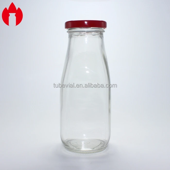 Customized 200ml 250ml 500ml Empty Milk Glass Bottle Vial with Metal Cap