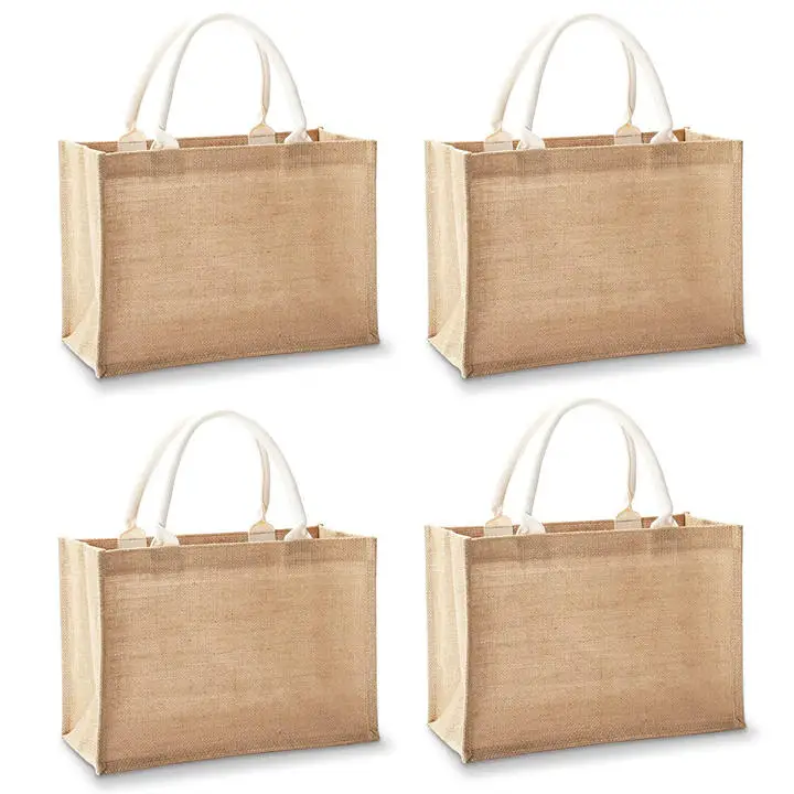 Custom Printed Logo  Strap Plain Grocery Shopping Promotional Hessian Burlap Jute Tote Bag For Advertising